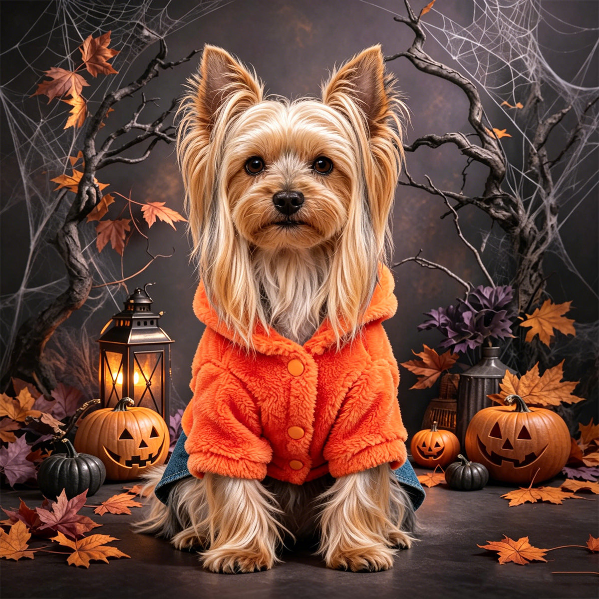 Cute Halloween Pumpkin Hoodie for Small Dogs and Cats,