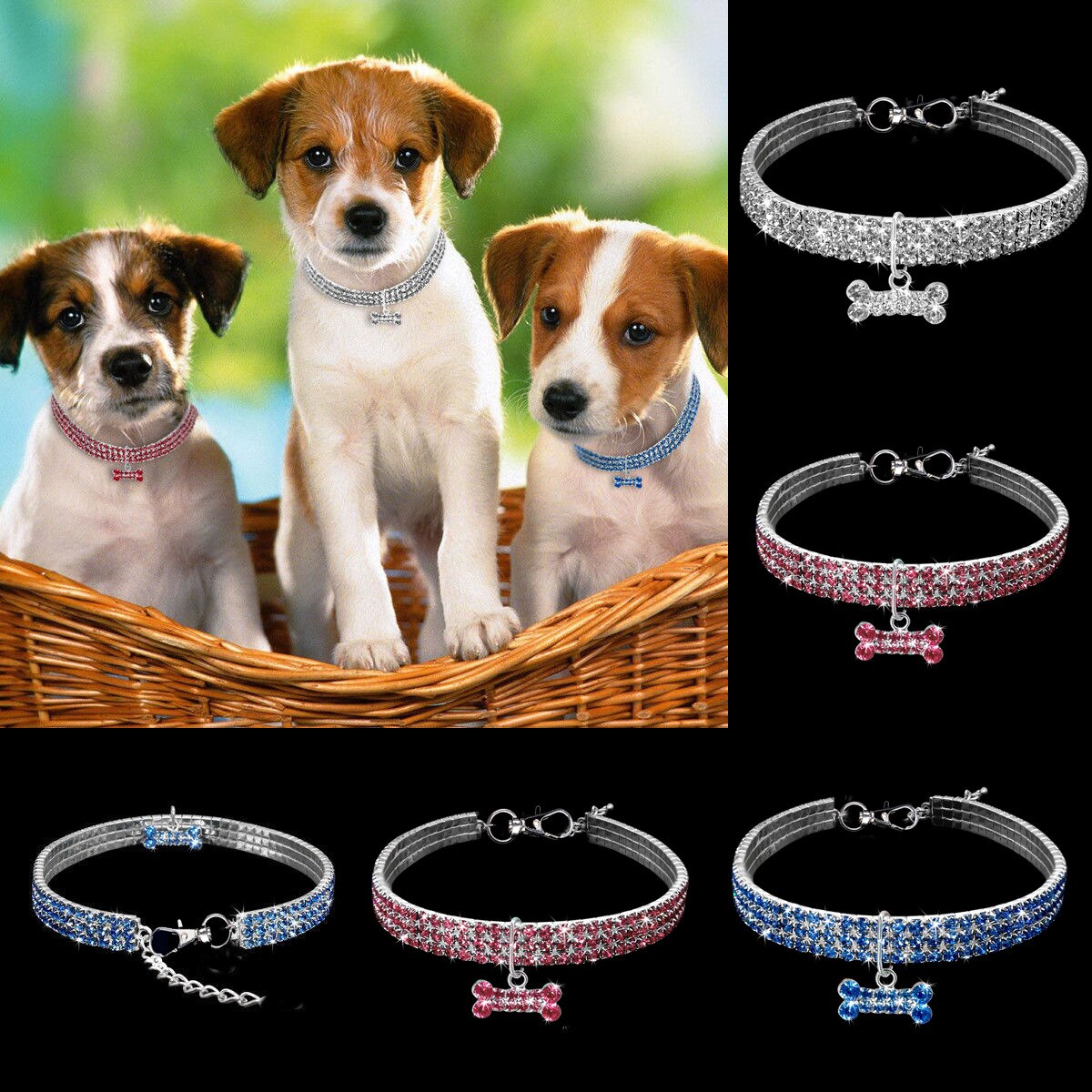 Bone Pendant Crystal Diamond Cat Collars For Small Medium Dogs