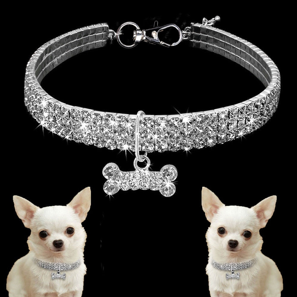 Bone Pendant Crystal Diamond Cat Collars For Small Medium Dogs
