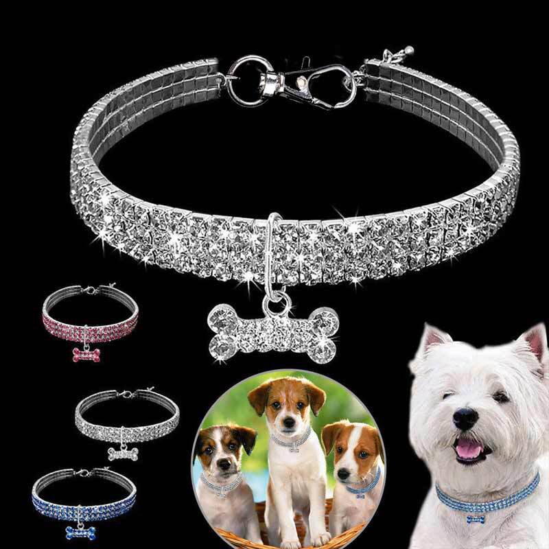 Bone Pendant Crystal Diamond Cat Collars For Small Medium Dogs