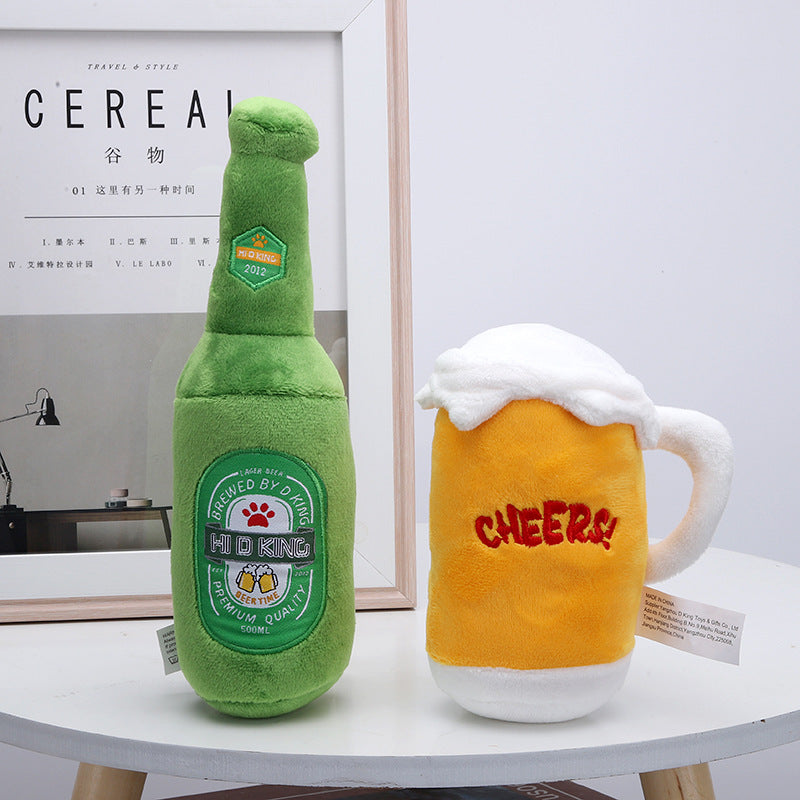 Squeaking Dog Toy Beer Bottle Beer Cup
