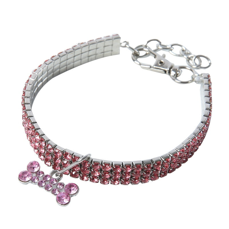 Bone Pendant Crystal Diamond Cat Collars For Small Medium Dogs