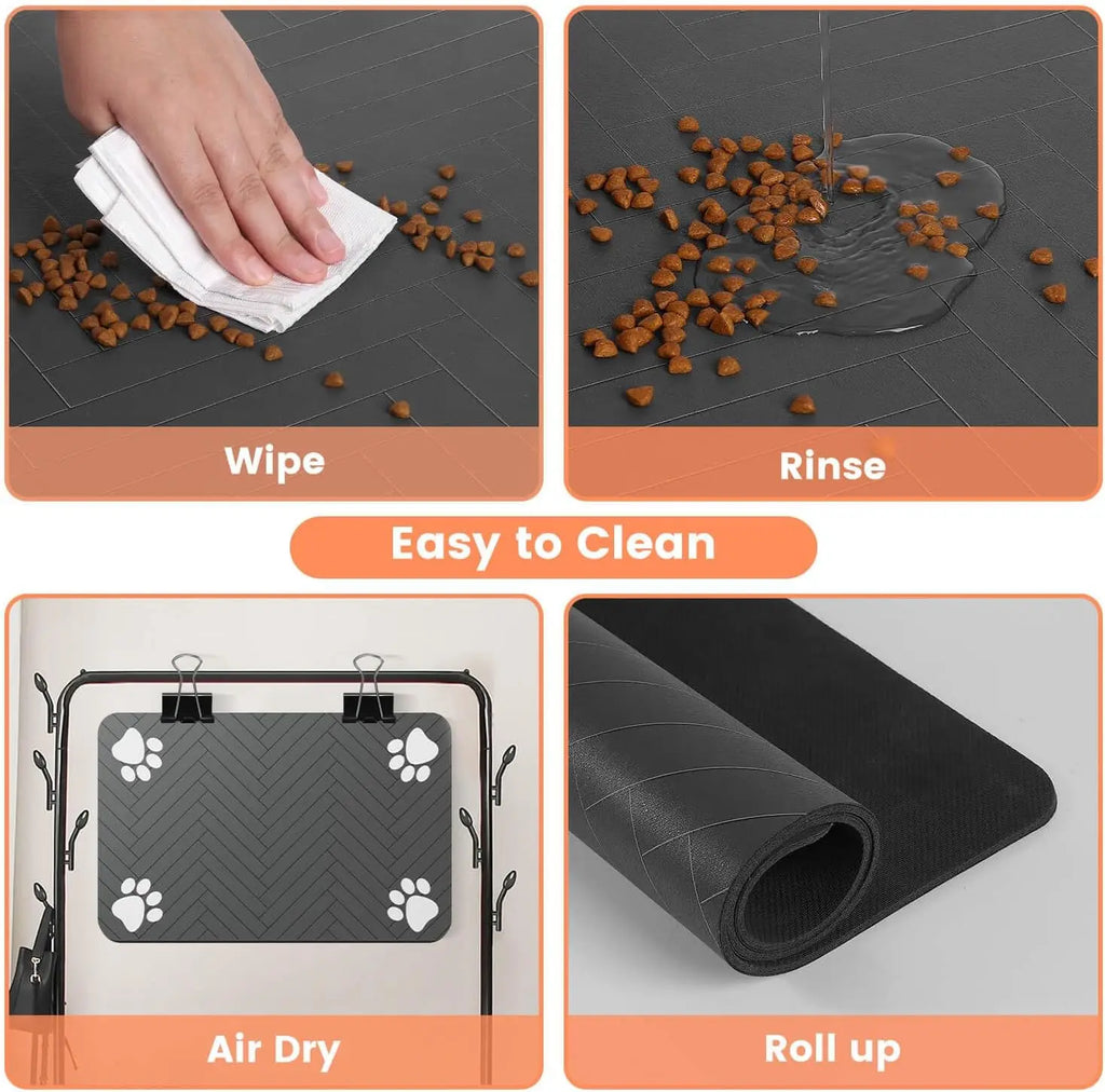 Pet Feeding Mat-Absorbent Pet Placemat for Food and Water Bowl, with Waterproof Rubber Backing,