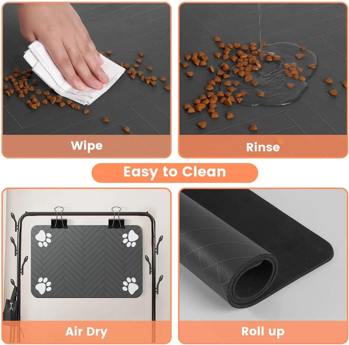 Pet Feeding Mat-Absorbent Pet Placemat for Food and Water Bowl, with Waterproof Rubber Backing,
