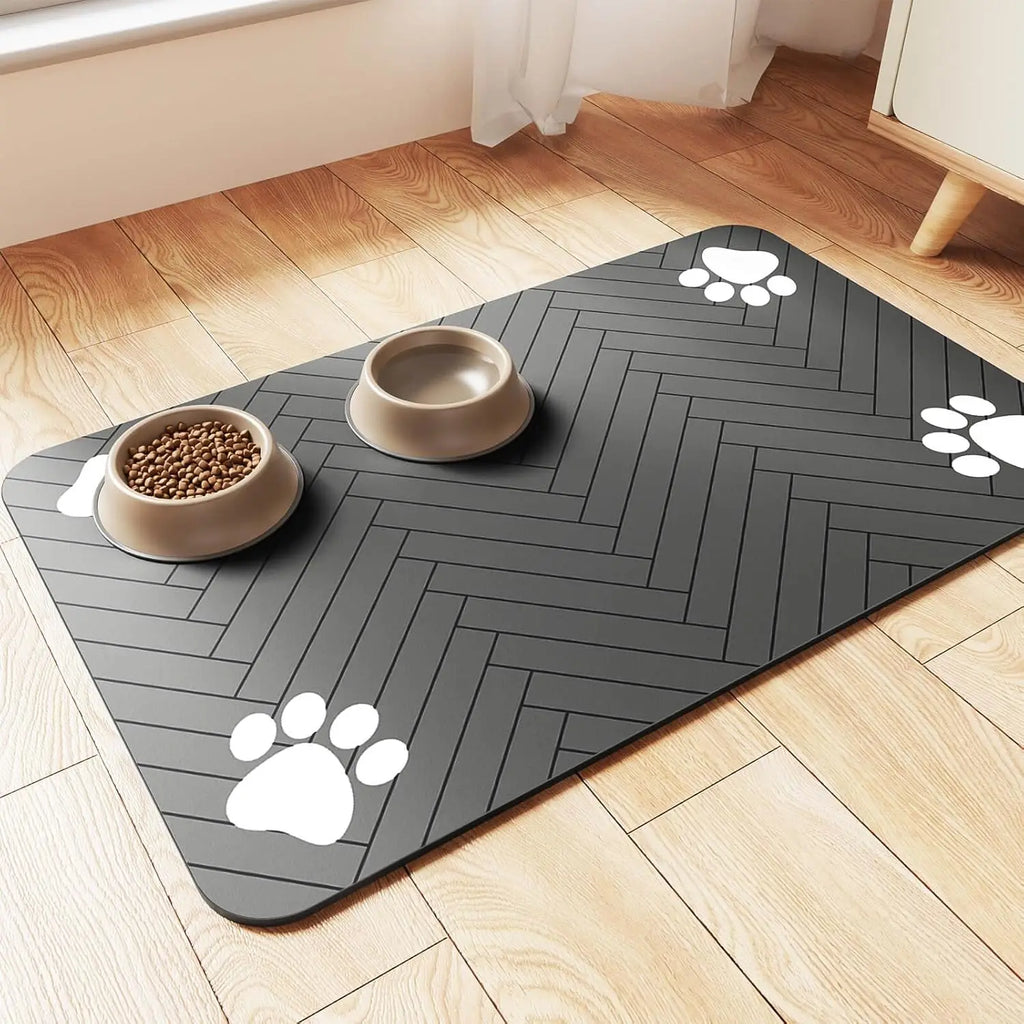 Pet Feeding Mat-Absorbent Pet Placemat for Food and Water Bowl, with Waterproof Rubber Backing,