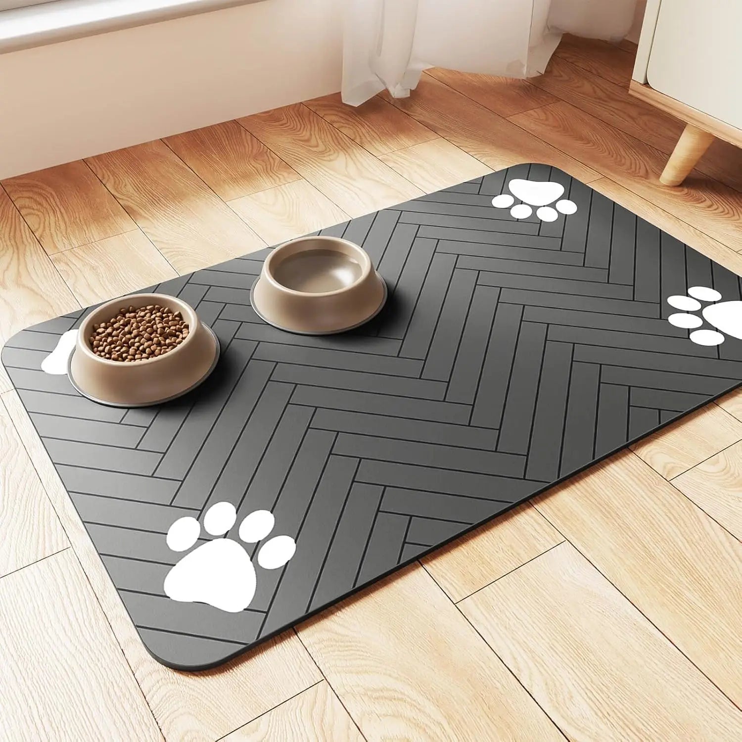 Pet Feeding Mat-Absorbent Pet Placemat for Food and Water Bowl, with Waterproof Rubber Backing,