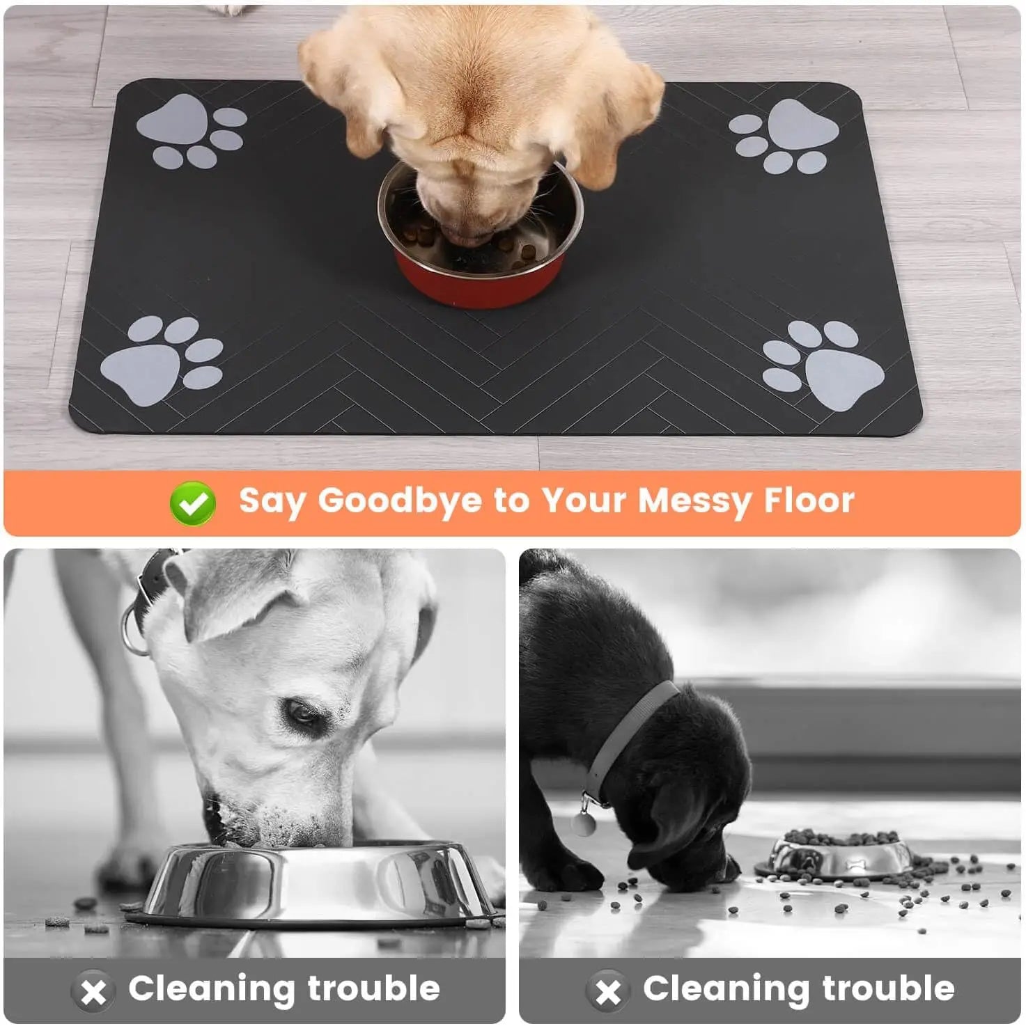 Pet Feeding Mat-Absorbent Pet Placemat for Food and Water Bowl, with Waterproof Rubber Backing,